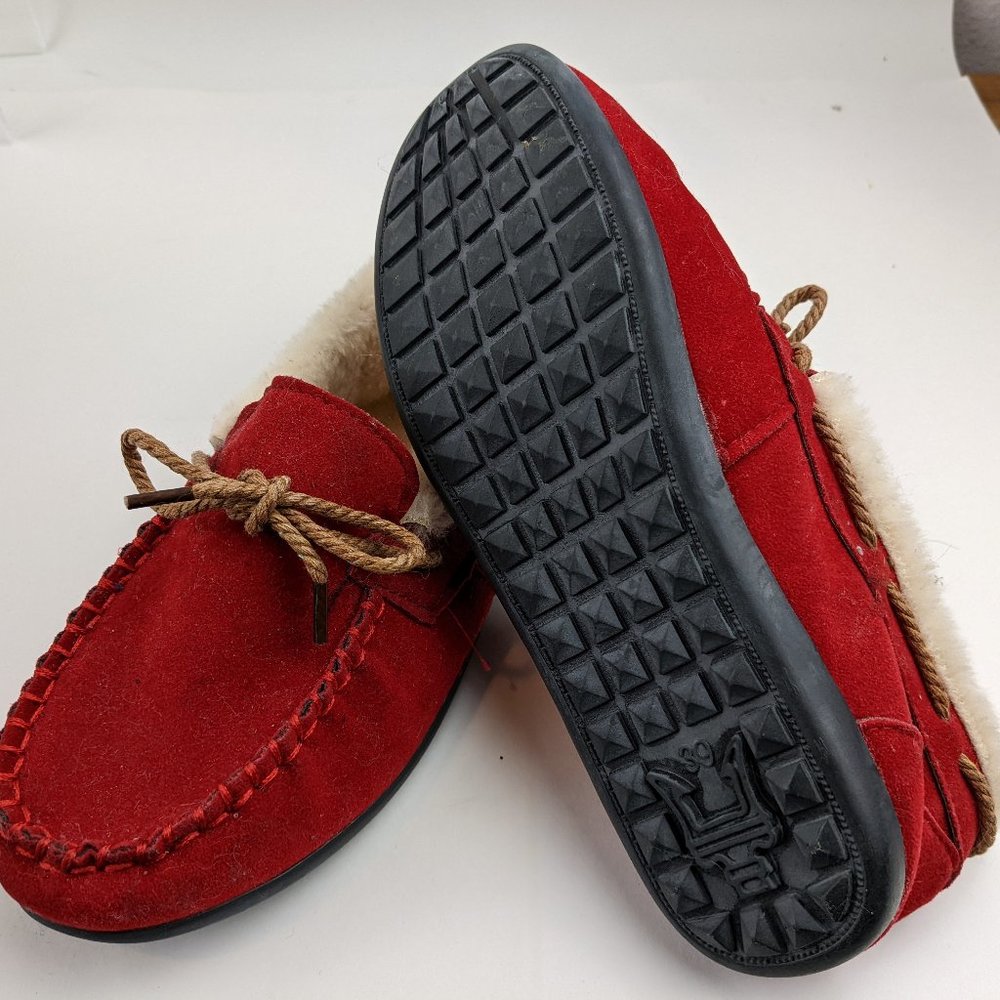 Red Suede Fur-lined Moccasins